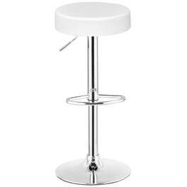 Gymax - 1 PC Bar Stool Round Leather Seat Chrome Leg Adjustable Hydraulic Swivel - White