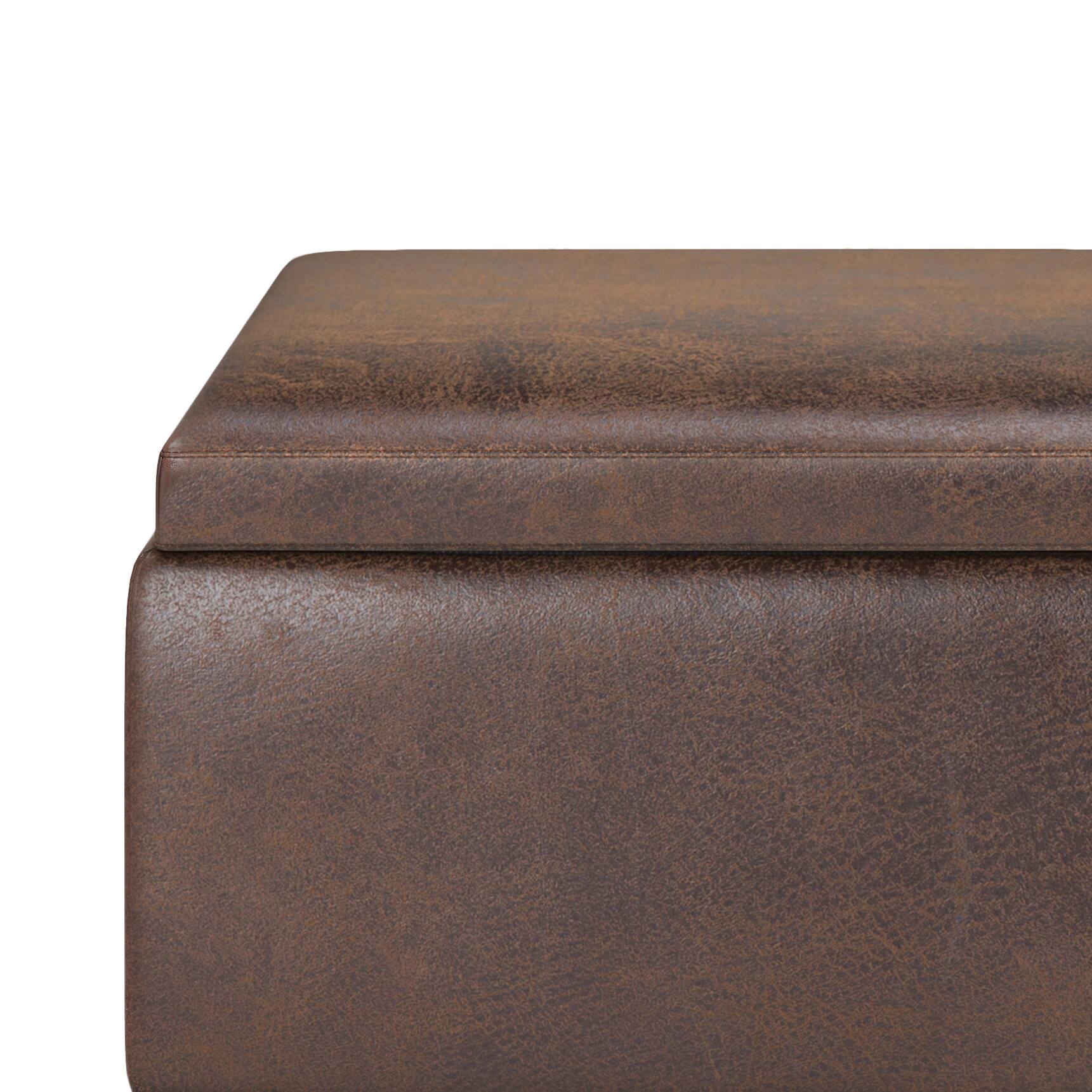 Alt View 15. Simpli Home - Owen Tray Top Small Coffee Table Storage Ottoman - Distressed Chestnut Brown.
