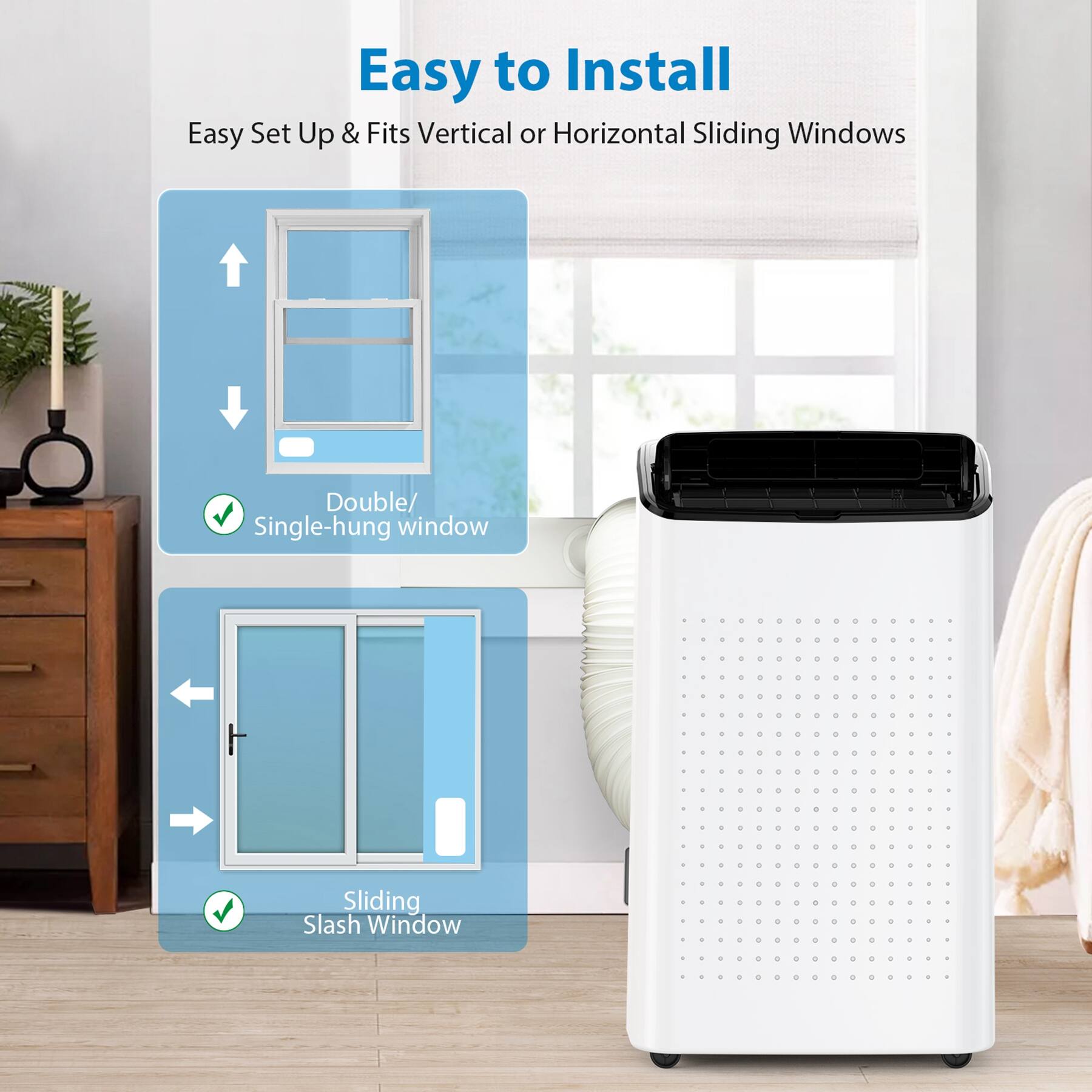 Easy to Install

Easy Set Up & Fits Vertical or Horizontal Sliding Windows

- Double/ Single-hung window
- Sliding Slash Window