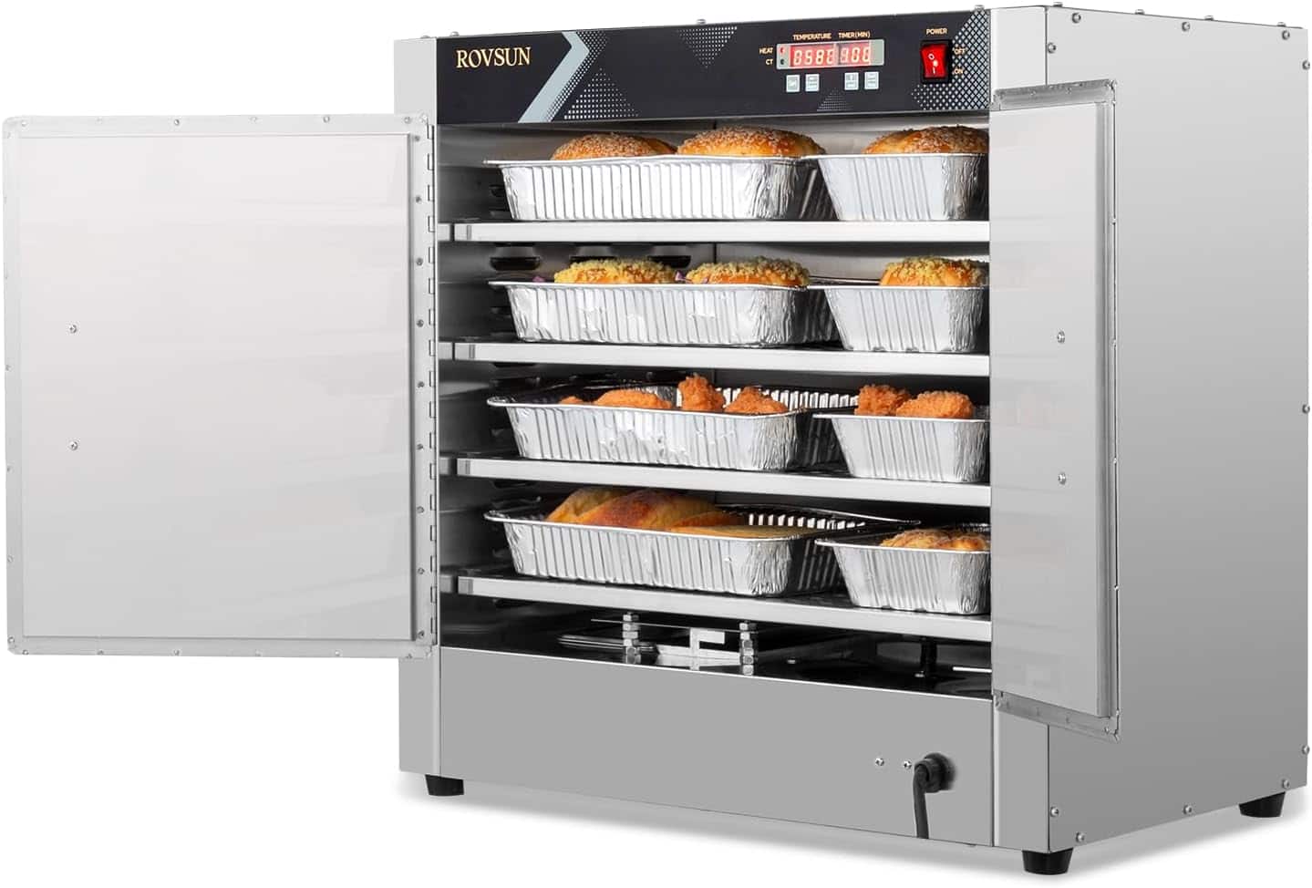 Winado - 800W 120V Hot Box Food Warmer Pizza Warmer w/Double Door, 4-Tier Commercial Food Warmer Hot Holding Cabinet Pretzel Warm - Silver