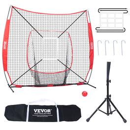 VEVOR - 7x7 ft Baseball Softball Practice Net, Portable Baseball Training Net for Hitting Batting Catching Pitching - Red