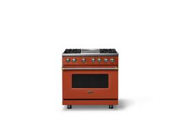 Viking - 36"W. Pro5S 5.6 Cu. Ft. Freestanding Self-Clean Sealed 4B LP DF Convection Range/Grdl-Spiced Cider/Brushed Brass - Spiced Cider