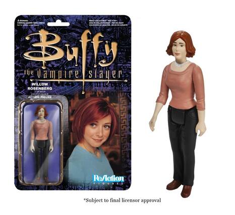 **Buffy the Vampire Slayer**
**Willow Rosenberg**
3.75" Action Figure
**ReAction Figures**
*Subject to final licensor approval
**WARNING:** CHOKING HAZARD - Small parts. Not for children under 3 years.
**ADULT COLLECTIBLE NOT A TOY**
**CHOKING HAZARD SMALL PARTS**
**ADULT COLLECTIONNER PAS UN JOUET**
**COLLECTION DE ADULTOS. NO ES UN JUGUETE**