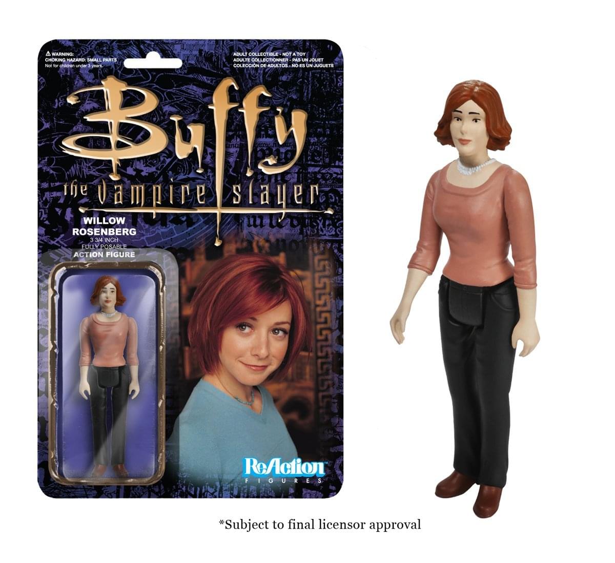 **Buffy the Vampire Slayer**

**Willow Rosenberg**  
3.75" Action Figure

**ReAction Figures**

*Subject to final licensor approval

**WARNING:** CHOKING HAZARD - Small parts. Not for children under 3 years.

**ADULT COLLECTIBLE NOT A TOY**  
**CHOKING HAZARD SMALL PARTS**  
**ADULT COLLECTIONNER PAS UN JOUET**  
**COLLECTION DE ADULTOS. NO ES UN JUGUETE**