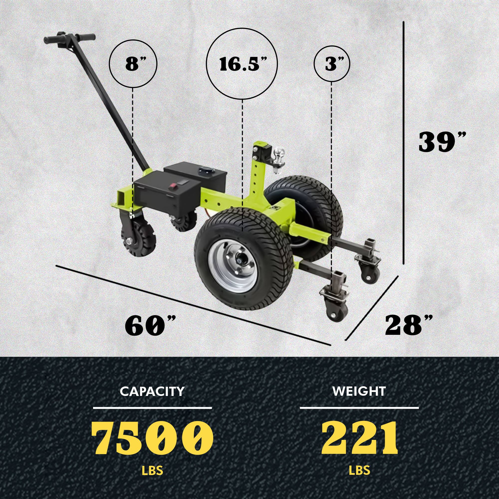 8" 16.5" 3" 39" 60" 28"  
CAPACITY 7500 LBS  
WEIGHT 221 LBS