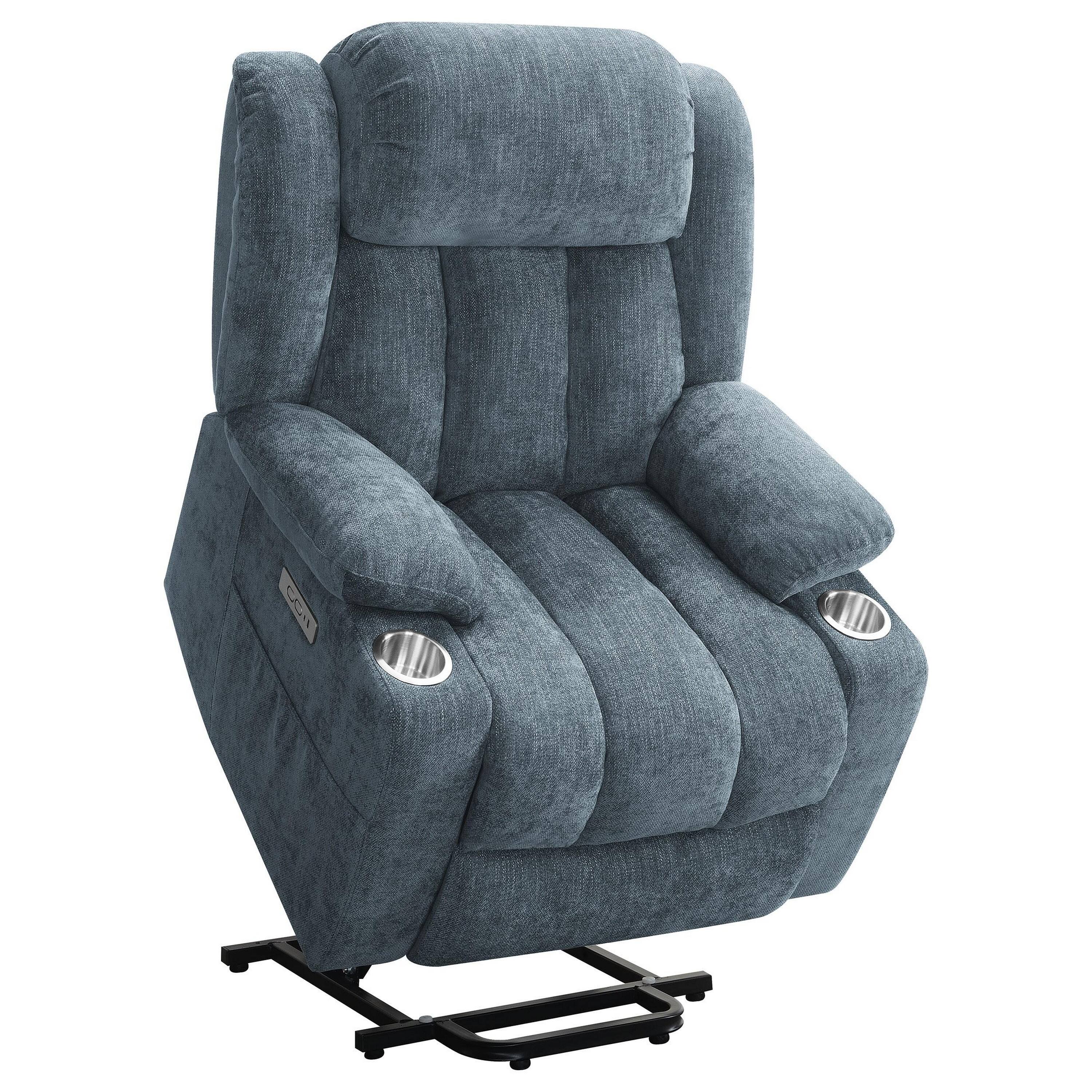 Back. Manhattan Lane - Limi Power Lift Recliner Chair, Slate , USB Port, Cupholders - Slate Blue.