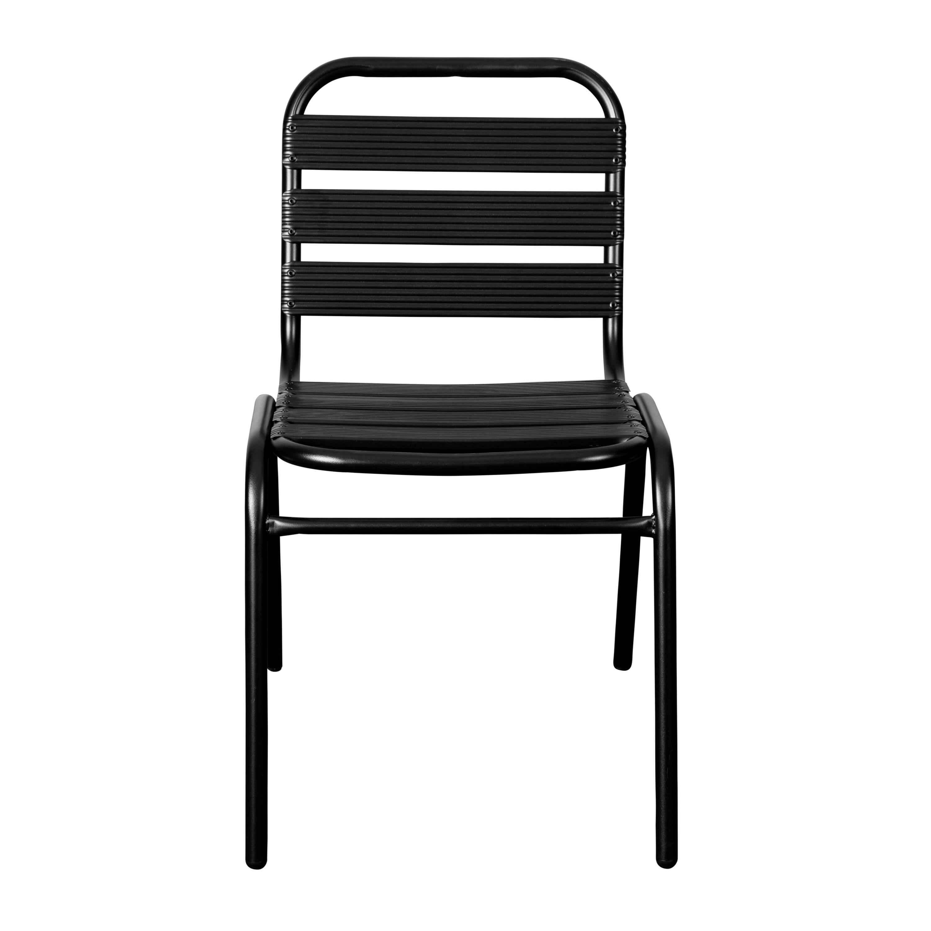 Alt View 9. Emma + Oliver - Metal Commercial Indoor-Outdoor Armless Restaurant Stack Chair with Triple Slat Back - Black.