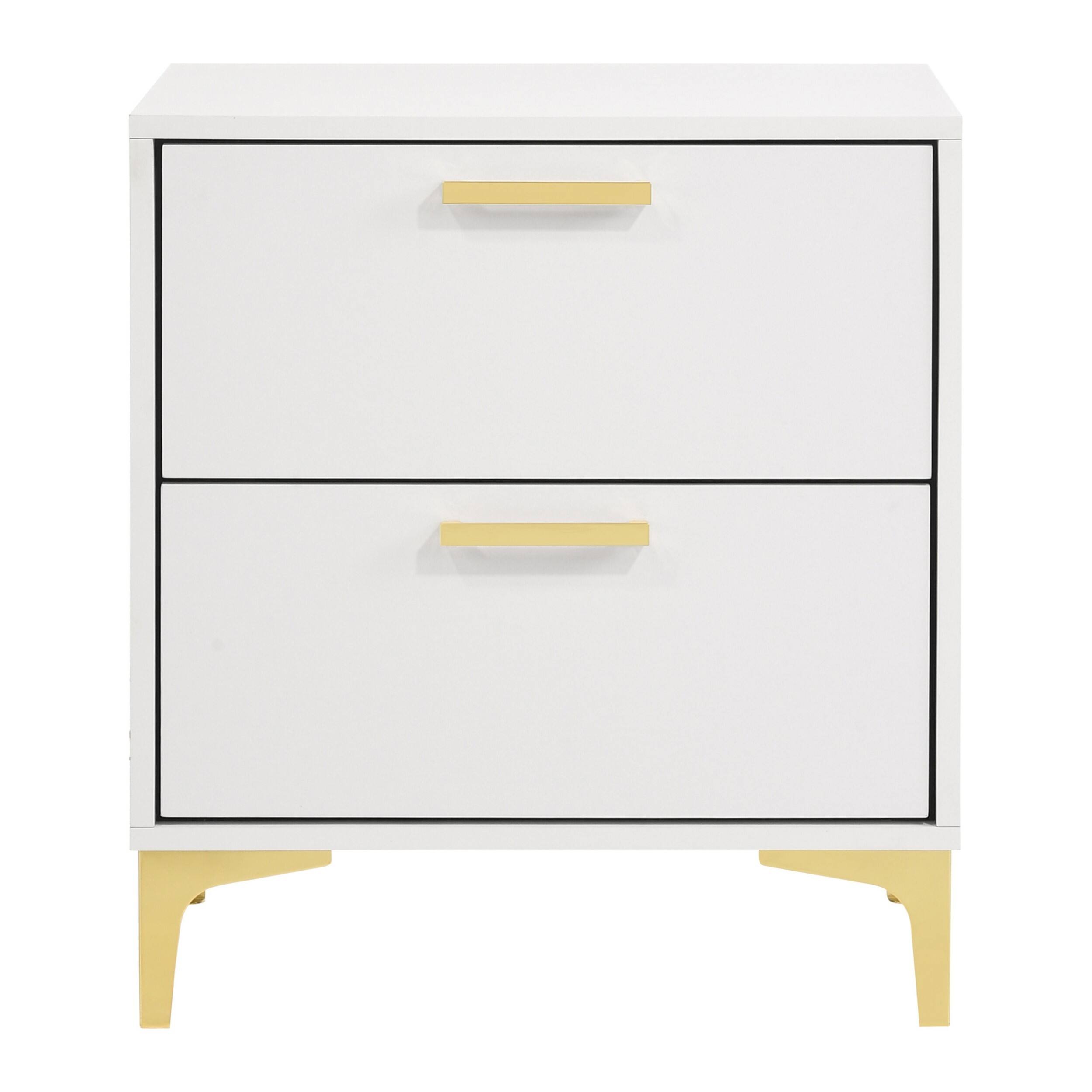 Angle. Manhattan Lane - Lif 25 Inch Modern 2 Drawer Nightstand,  Metal Accents - White, Gold.