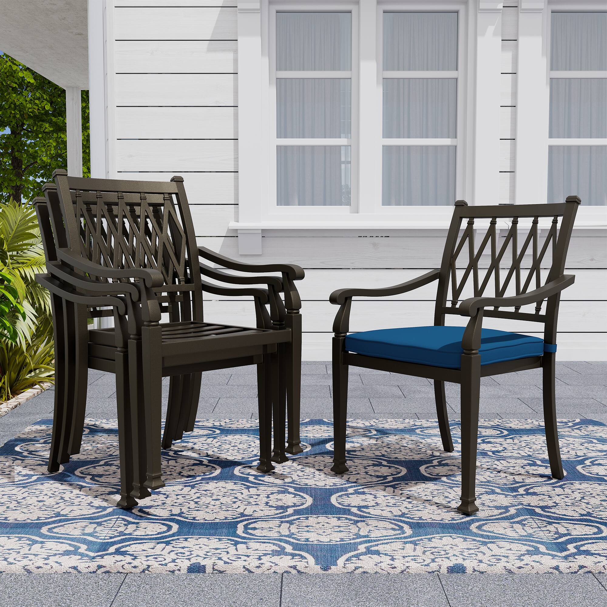 Alt View 6. Mondawe - 8 - Person Rectangular Outdoor Dining Set with Cushions - Black+Blue.