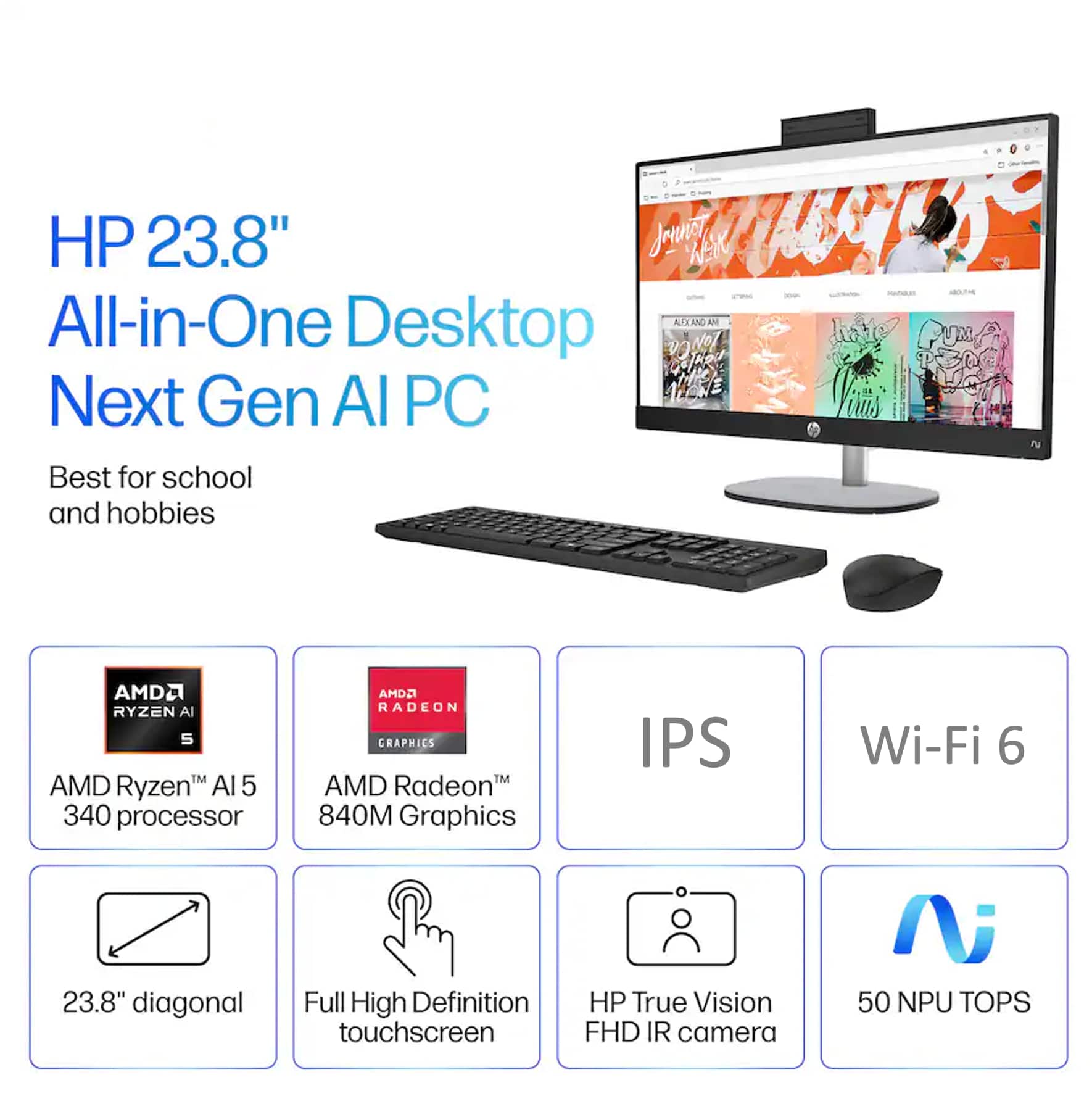 HP Upgraded 24 All in One 23.8 FHD Display (Ryzen AI 5 340, 64GB