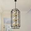 Front. RYHNUYNE - 12-Light Lantern Tiered Pendant Light Fixtures,Black Farmhouse Chandelier for Kitchen Island,Dining Room Light Fixture O - Black.