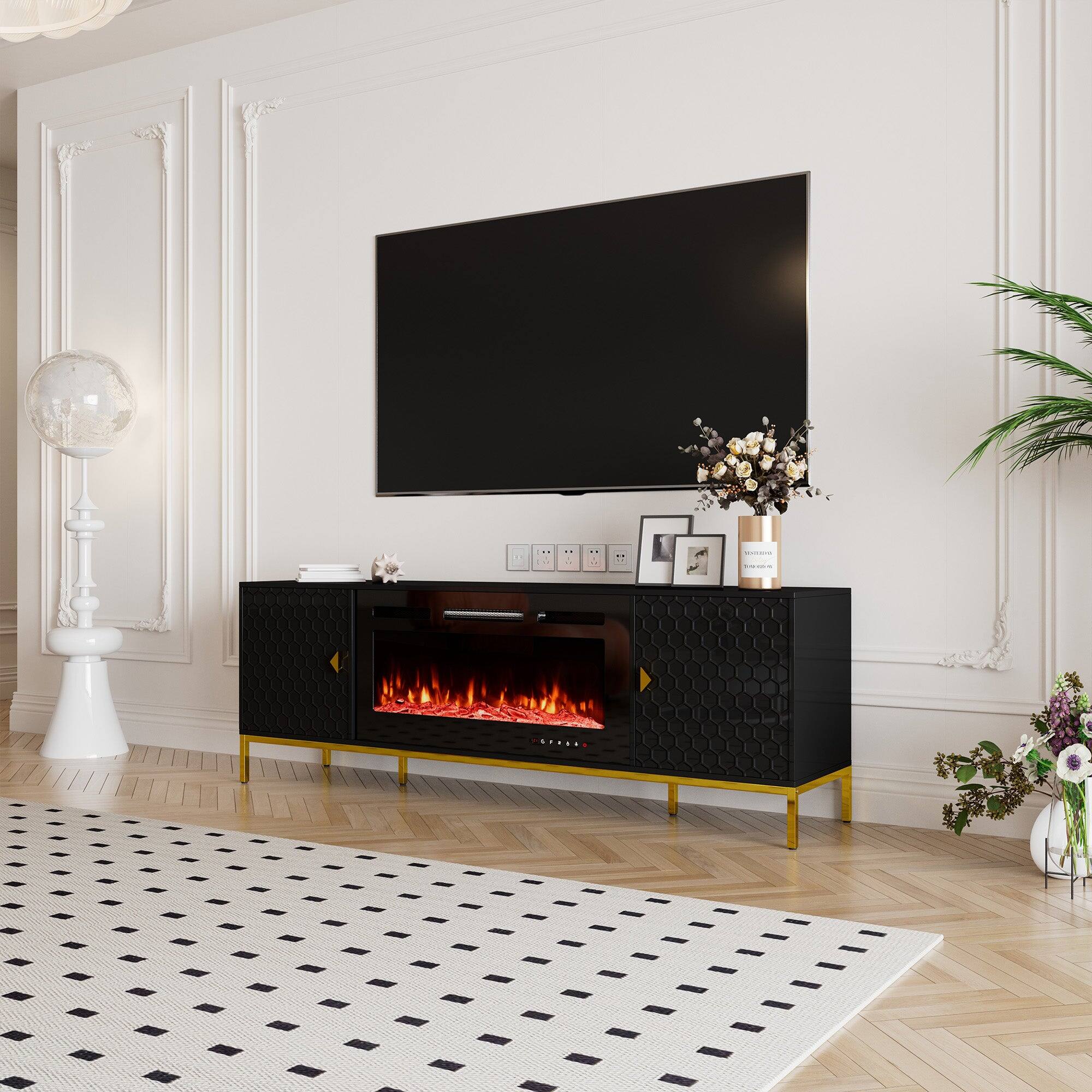 Alt View 3. Boyel Living - TV Stand Fits TVs up to 75 in. with Black 36 in. Electric Fireplace - Black.