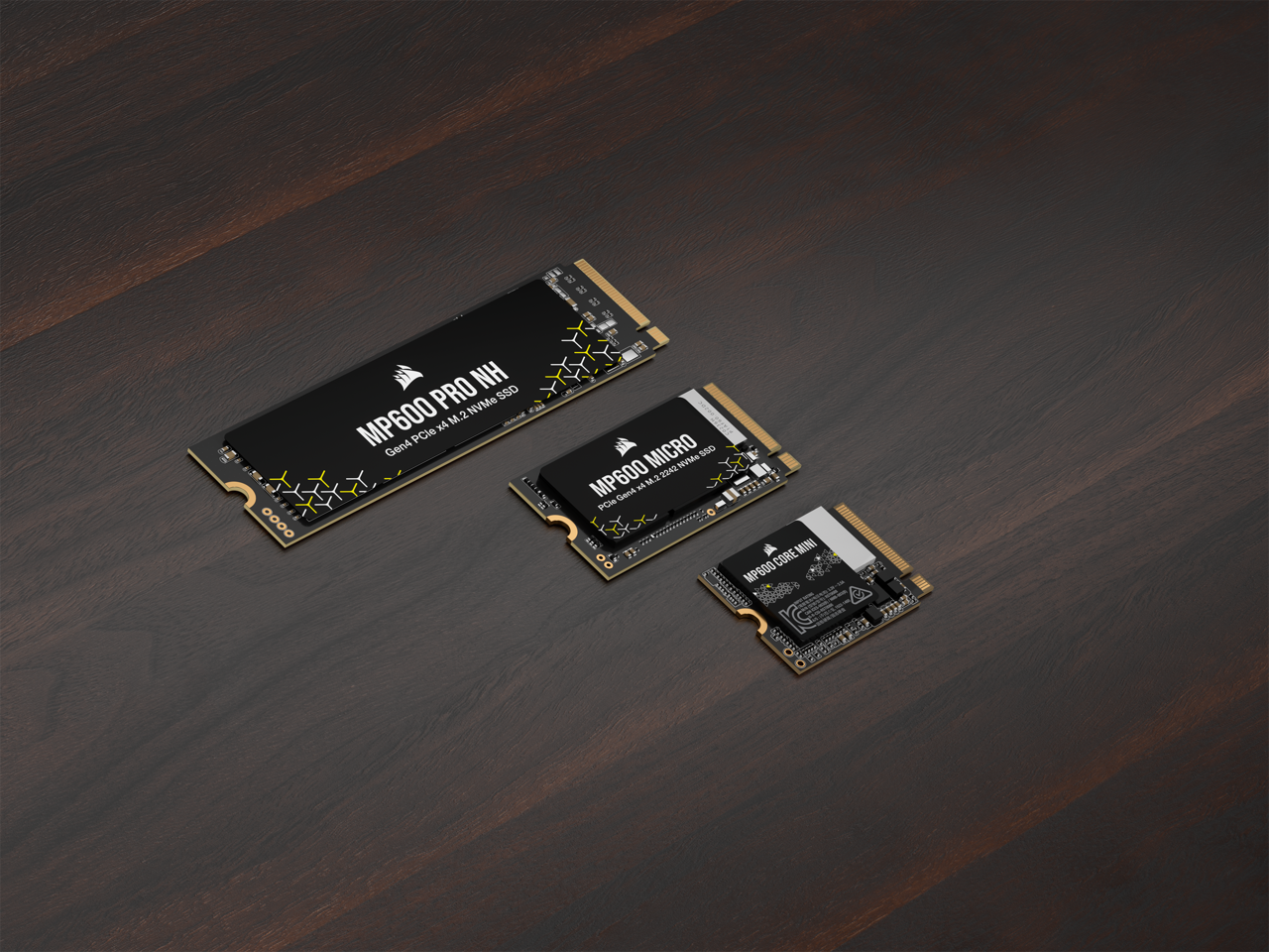MP600 PRO NH  
Gen4 PCIe x4 M.2 NVMe SSD  

MP600 MICRO  
Gen4 PCIe x4 M.2 NVMe SSD  

MP600 CORE MINI  
Gen4 PCIe x4 M.2 NVMe SSD