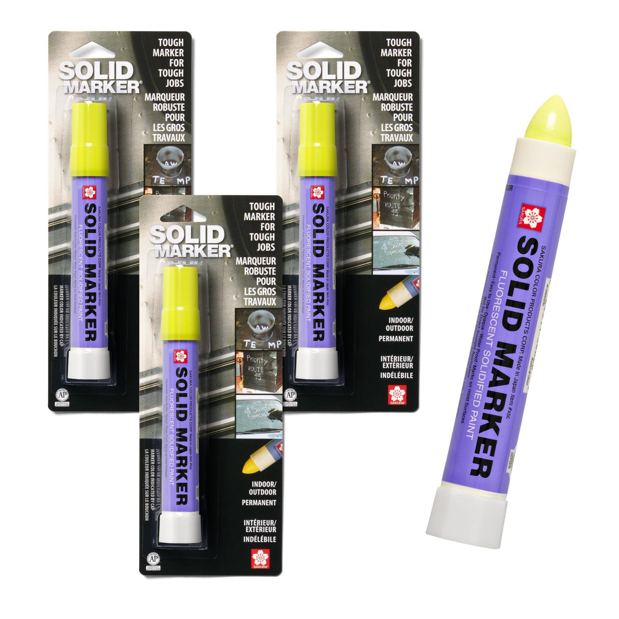 TOUGH MARKER FOR TOUGH JOBS  
MARQUEUR ROBUSTE POUR LES GROS TRAVAUX  
TE MP  
SOLID MARKER  
SOLIDIFIED PAINT  
INDOOR/OUTDOOR PERMANENT  
INTERIEUR/EXTERIEUR INDELEBILE  
SAKURA COLOR OPAQUE FLUORESCENT  
MADE IN JAPAN  
AP  
PRIORITE ROUTE  
4.5mm