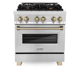 ZLINE - Autograph 30 in. 4.0 cu. ft. Legacy Freestanding Dual Fuel Range with 4 Gas Burners in Stainless Steel & Bronze Accents - Stainless Steel