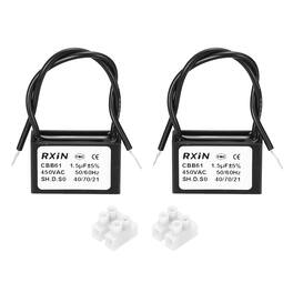 Unique Bargains - 2pcs 1.5uF CBB61 Capacitor, AC 450V 2-Wire for Ceiling Fan, Motor Generator, Blower, Exhaust Fan - Black