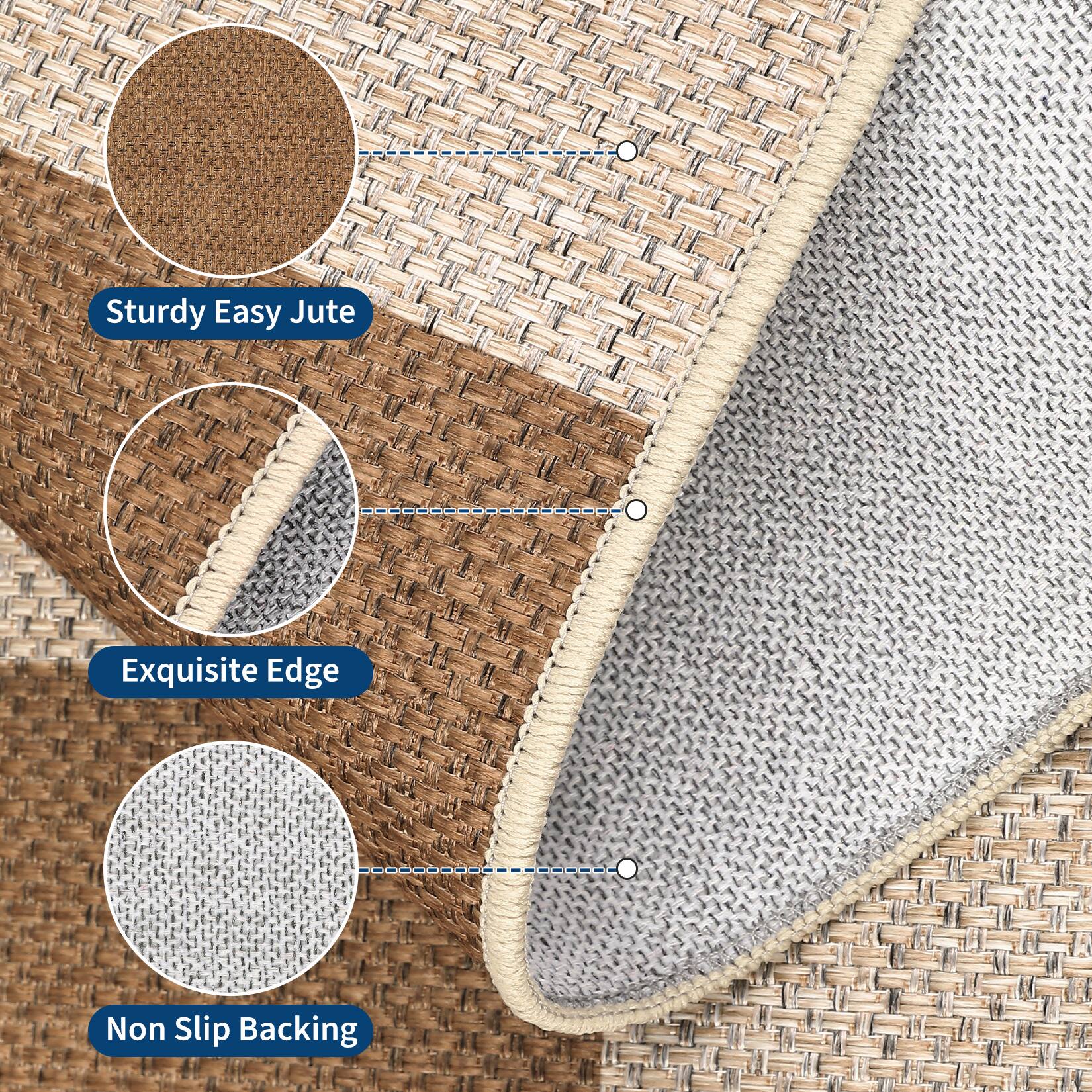 Sturdy Easy Jute  
Exquisite Edge  
Non Slip Backing