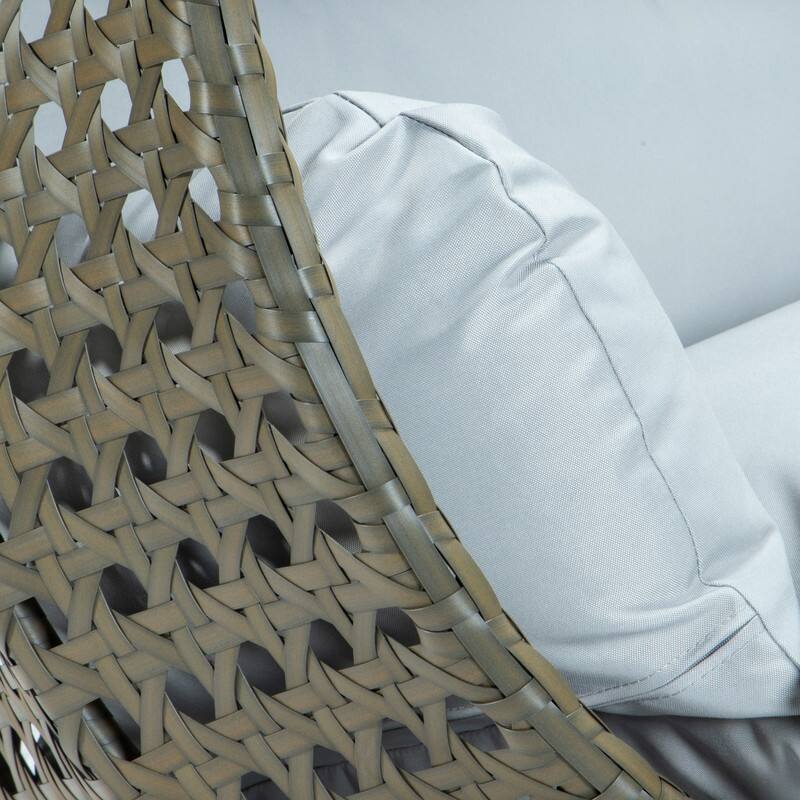 Alt View 2. LeisureMod - Leisuremod 2-Person Wicker Egg Swing Chair with Stand & Washable Cushions - Indoor/Outdoor Double Hanging Patio Chair - Light Grey.