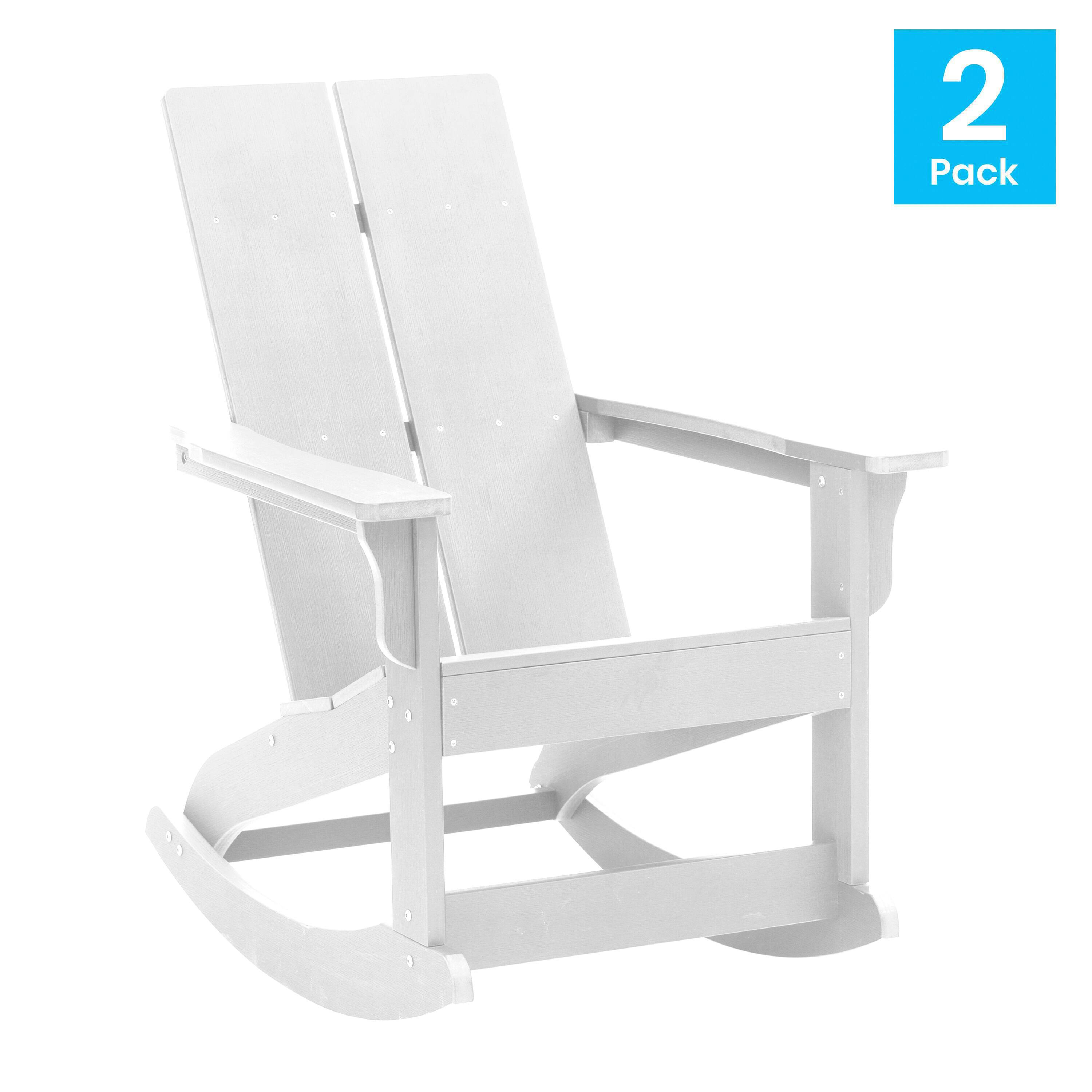 Alt View 1. Emma + Oliver - Set of 2 Modern All-Weather Poly Resin Adirondack Rocking Chairs for Indoor/Outdoor Use - White.