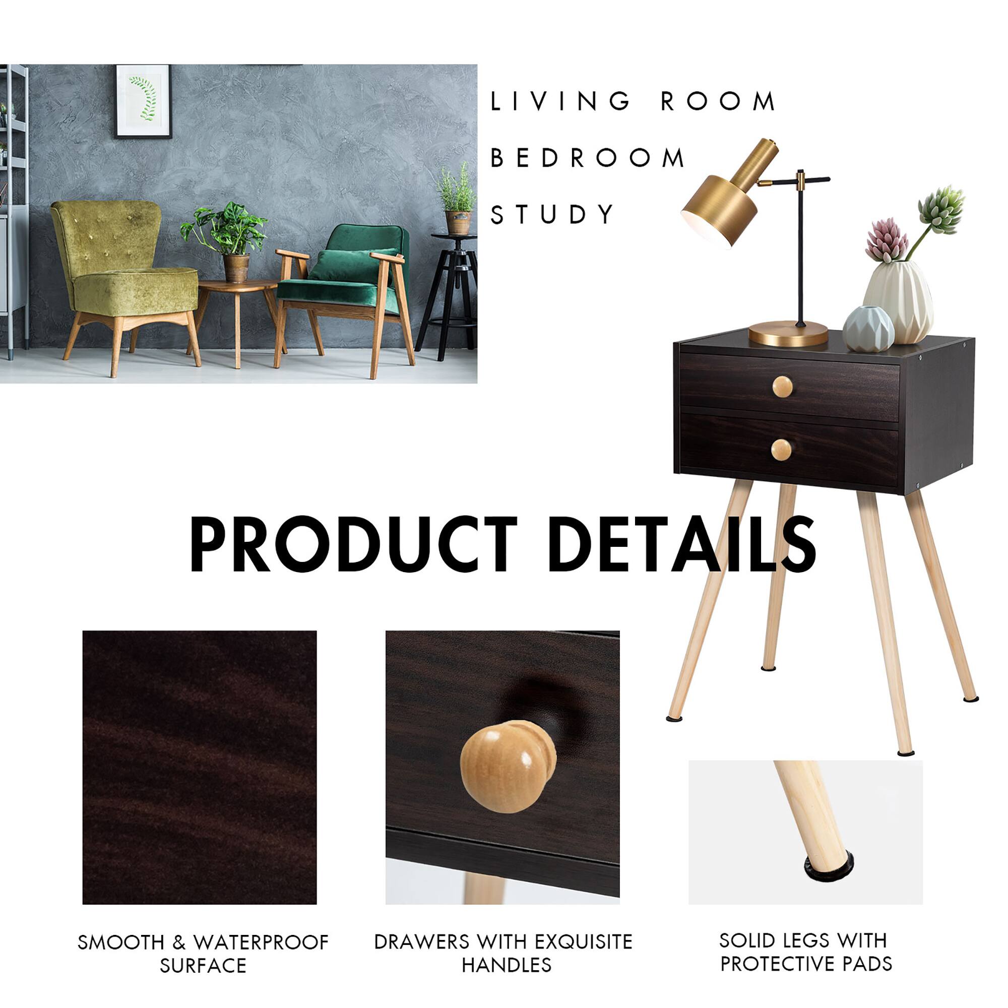 LIVING ROOM BEDROOM STUDY PRODUCT DETAILS: Smooth & waterproof drawers with exquisite surface handles, solid legs with protective pads.
