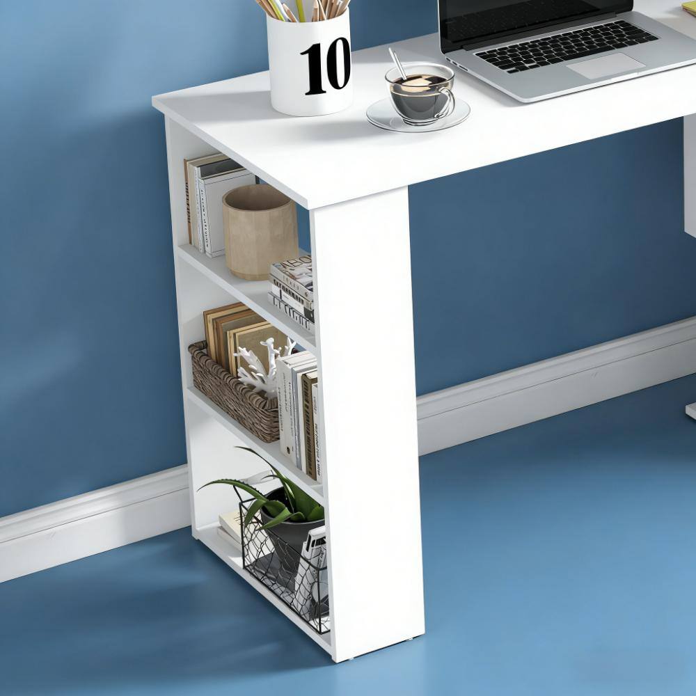 Back. Anysun - Modern Minimalist Rotating Design Wooden Laminated Corner Computer Desk with Shelf and Side Bookcase, Assembly Required - White.