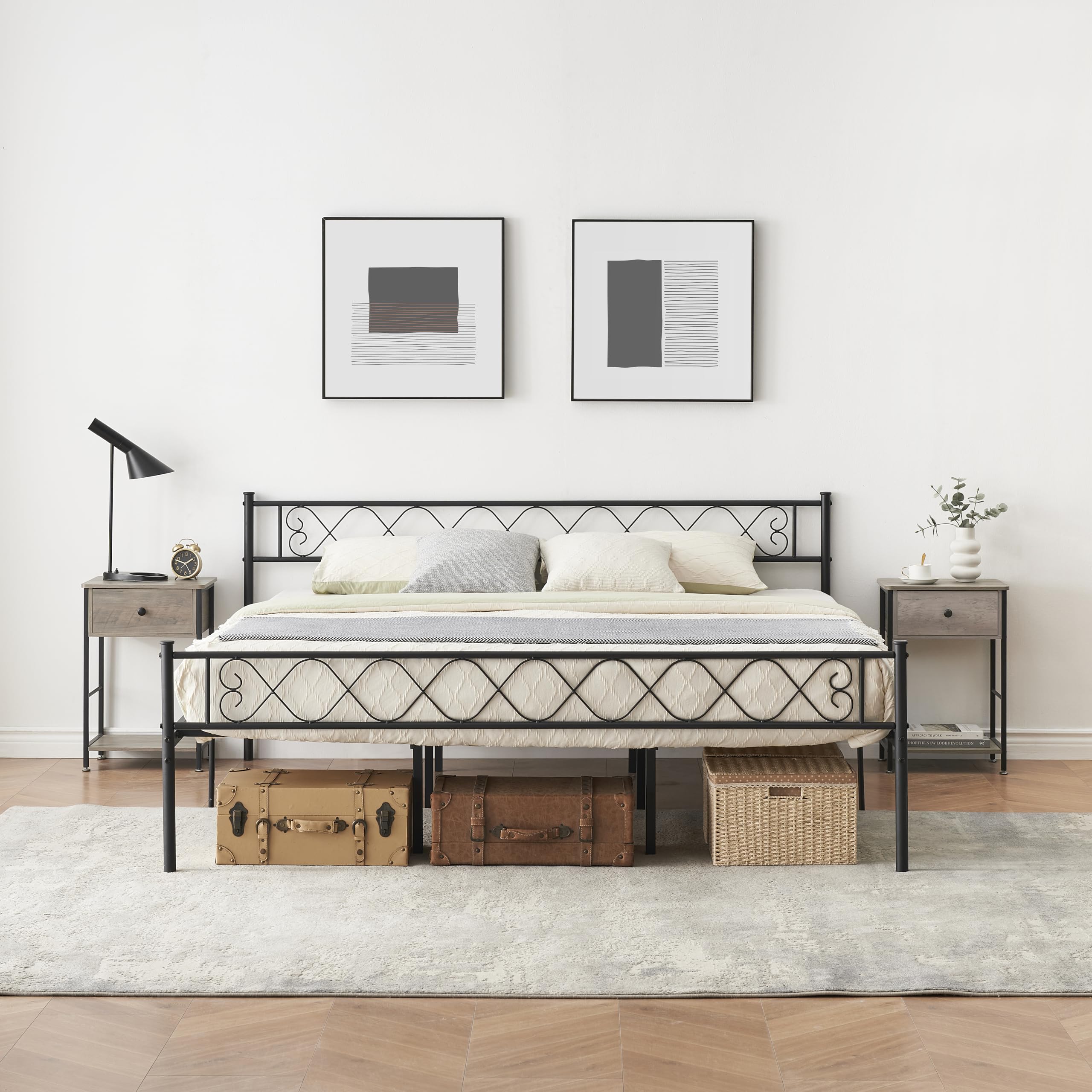 Alt View 4. Acekool - Modern Bed Frame, Metal Platform Bed with Headboard and Footboard, 13.7 Inch Underbed Storage Heavy-Duty Bed Frame - Black.