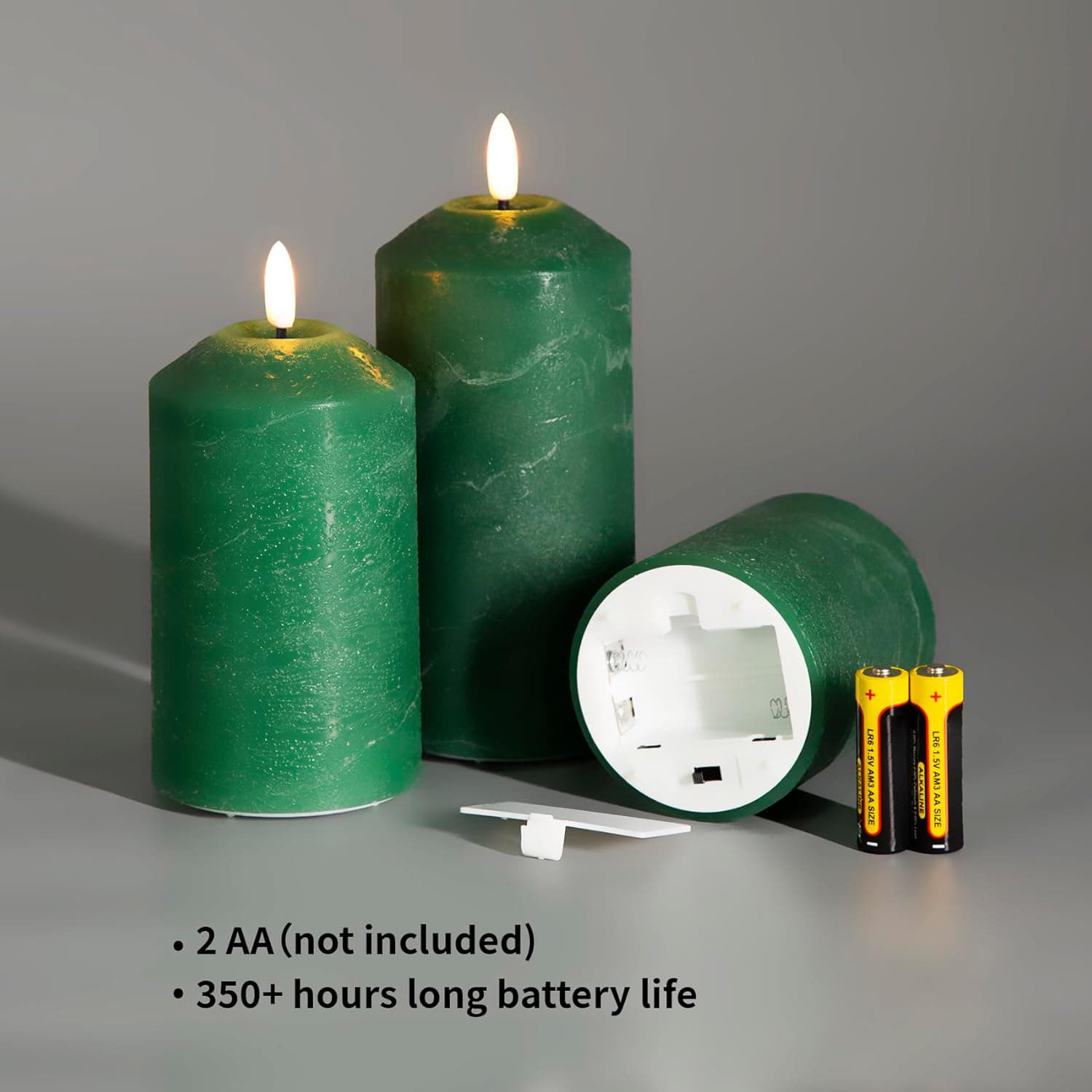 - 2 AA (not included)
- 350+ hours long battery life