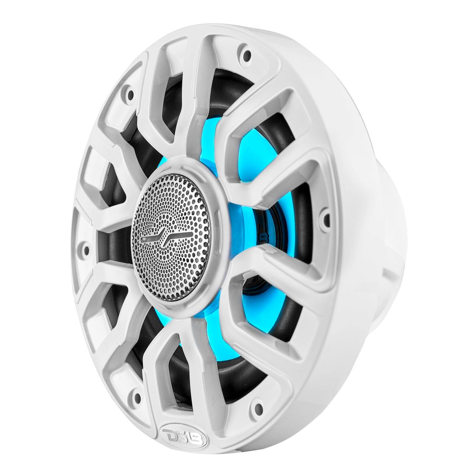 Left. DS18 Audio - NXL-IQ 8" 2-way Coaxial Speaker with Built-in Driver and Grille (Pair), 175W RMS 4-Ohm - White.