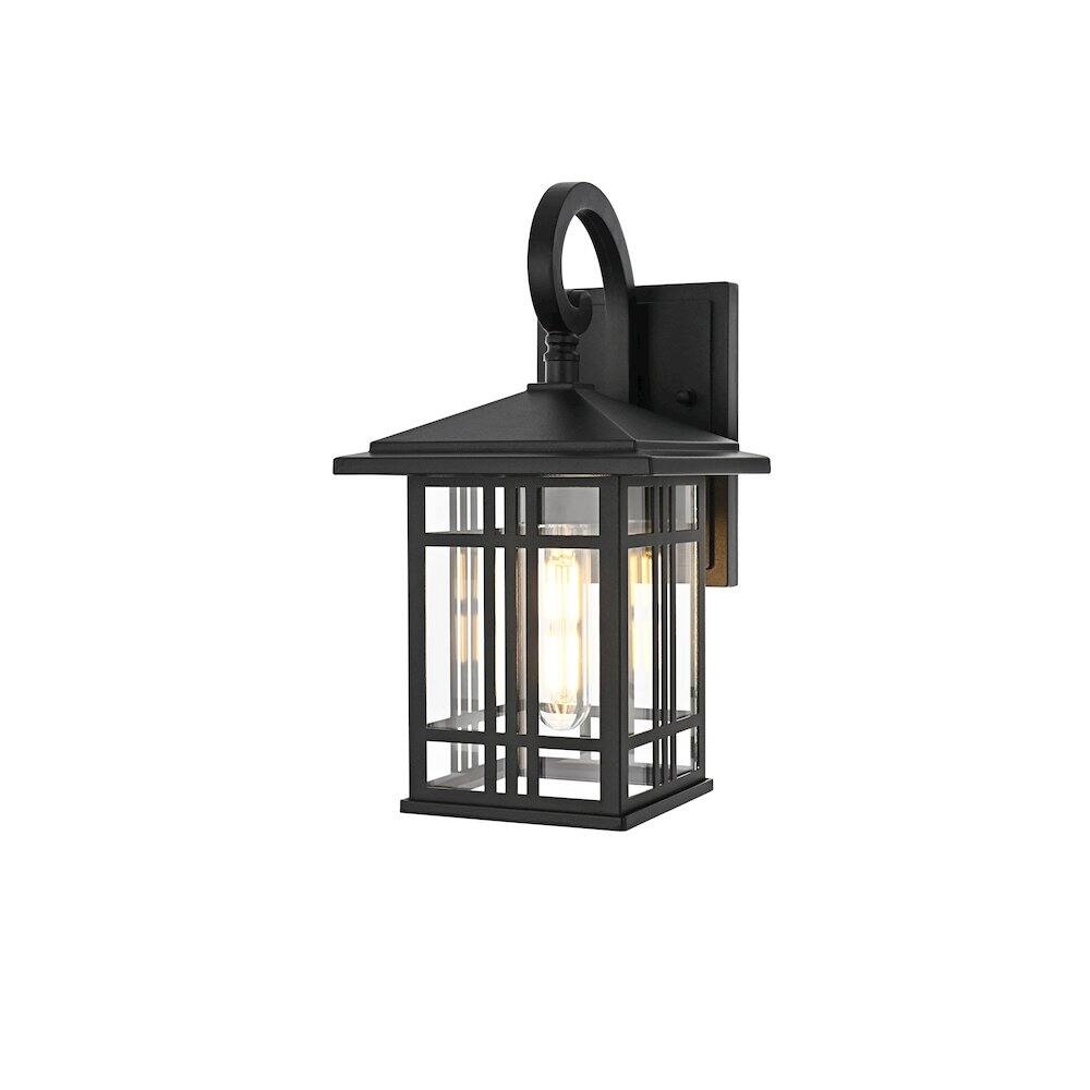 Angle. Elegant Lighting - Harley 12 inch Outdoor Wall sconce in Black - Black And Clear.
