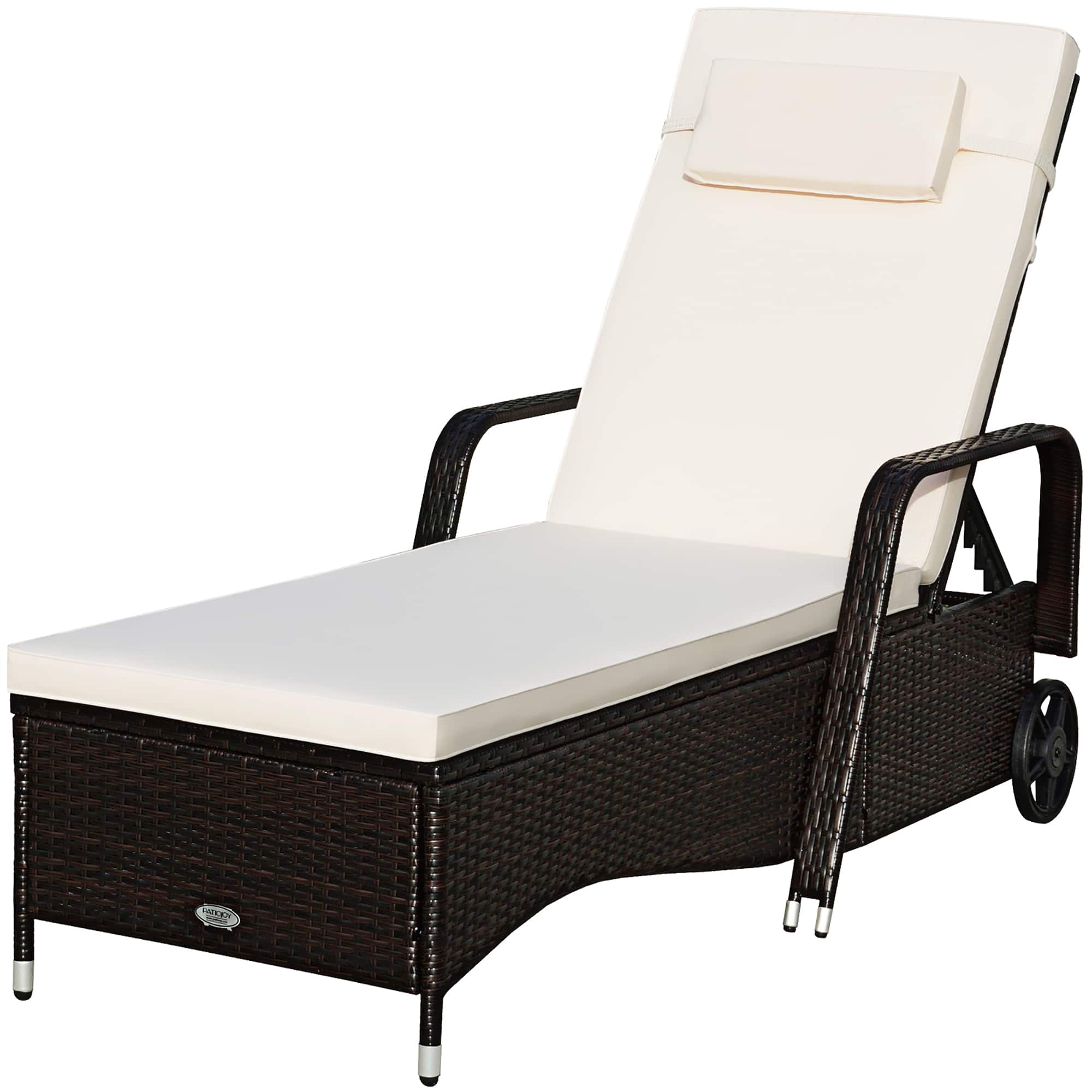 Front. Costway - Patio Rattan Lounge Chair Chaise Adjustable Recliner Cushioned Sofa Garden - White.