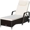 Costway - Patio Rattan Lounge Chair Chaise Adjustable Recliner Cushioned Sofa Garden - White