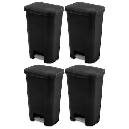 Front. Sterilite - Sterilite 11.9 Gal Rectangle Step On Trash Kitchen Wastebasket, Black (4 Pack) - Black.