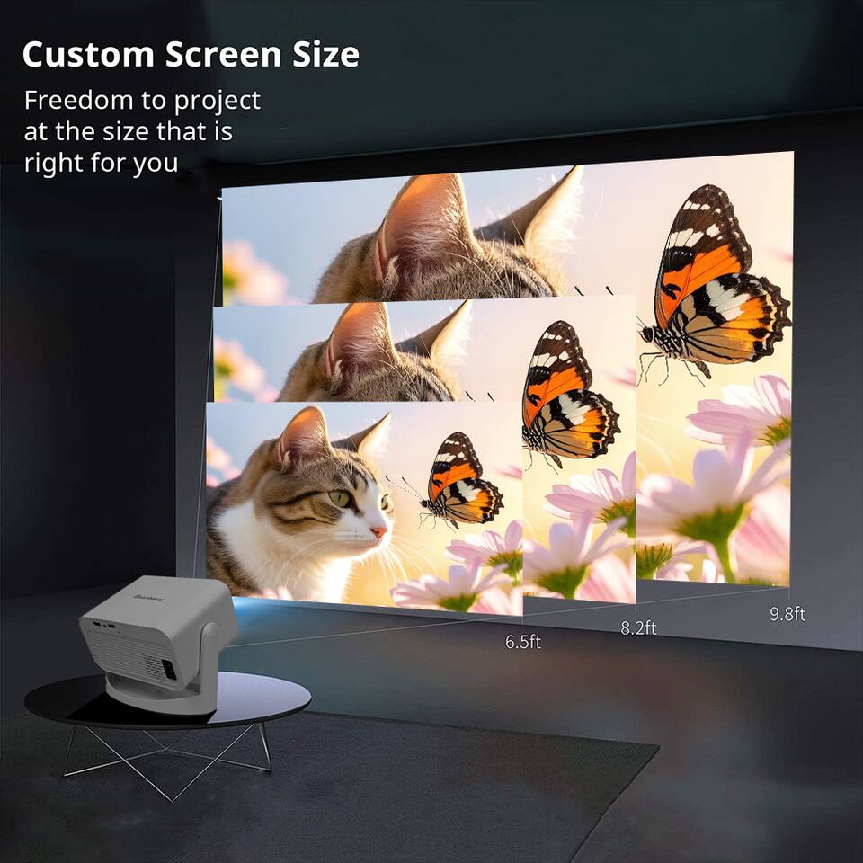 Custom Screen Size  
Freedom to project at the size that is right for you  

6.5ft 8.2ft 9.8ft