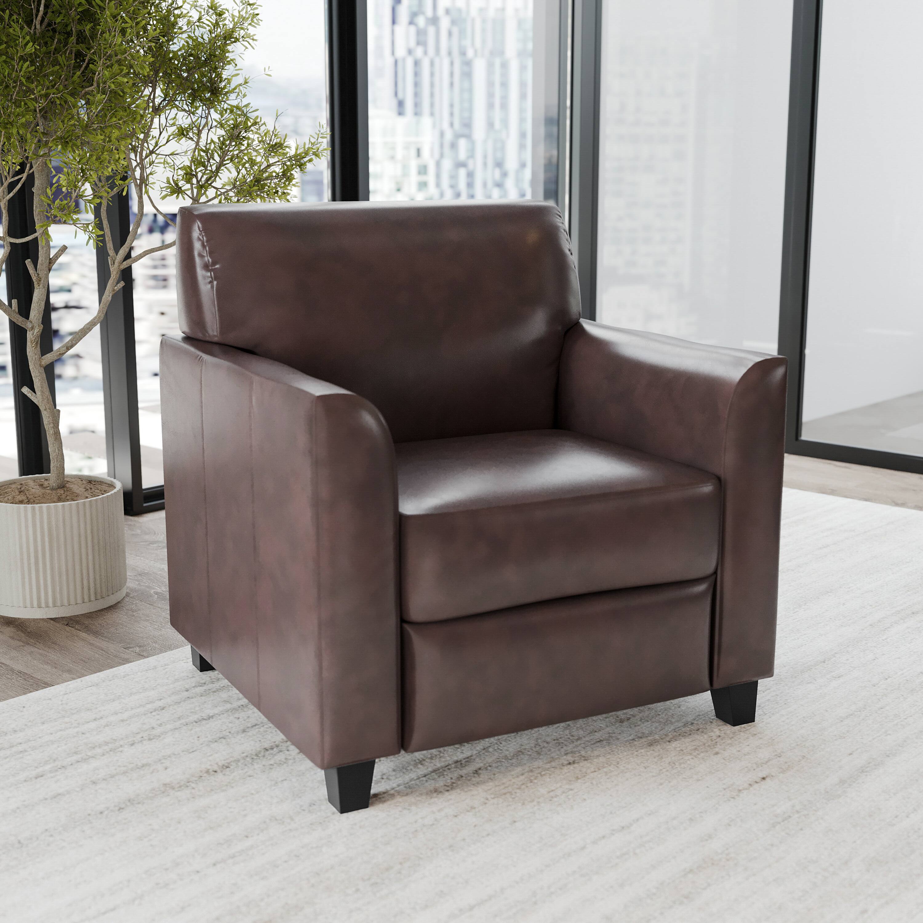 Alt View 1. Emma + Oliver - Faux Leather Chair with Clean Line Stitched Frame - Brown.