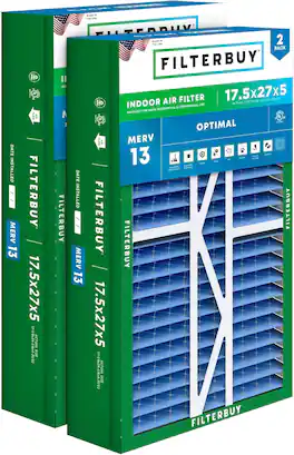 Filterbuy - 17.5x27x5 MERV 13 Smoke & Allergy Defense, Pleated HVAC AC Furnace Air Filters Replacement for Trane & More (2-Pack) - Blue