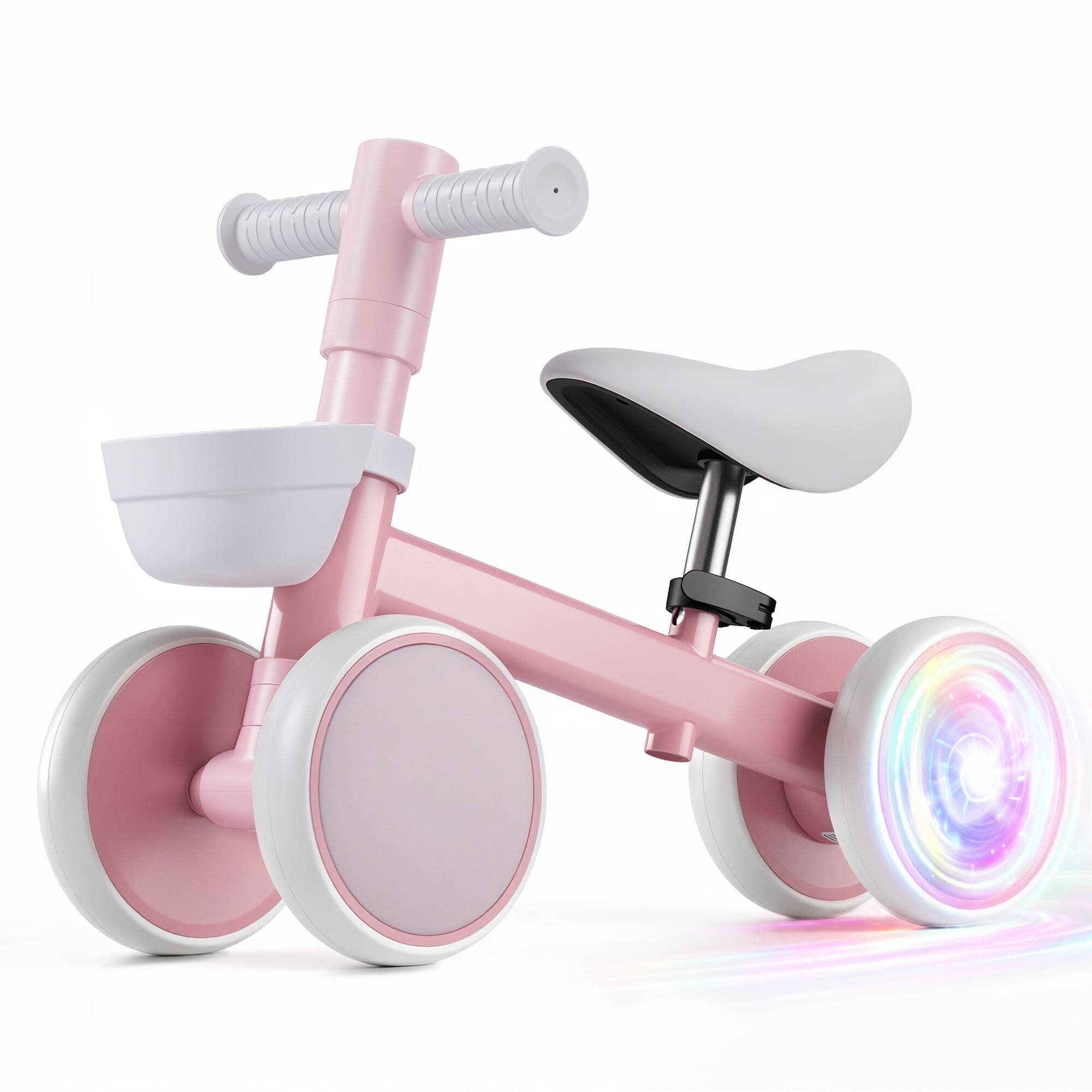 Front. Wisairt - Toddler Balance Bike - 4-Wheel No-Pedal Ride-On with Light-Up Wheels for Ages 10-36 Months - Pink.