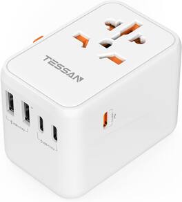 TESSAN - GaN 65W Universal Plug Adaptor with 3 USB-C Fast Charging & 2 USB-A( - White