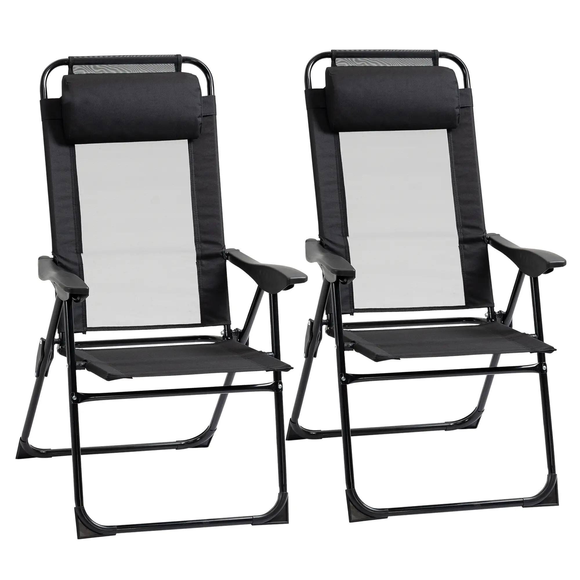 Angle. Resenkos - Resenkos Folding Patio Dining Chairs Set Of 2 - Black Outdoor Deck Chairs With Adjustable Sling Backs, Black - Black.