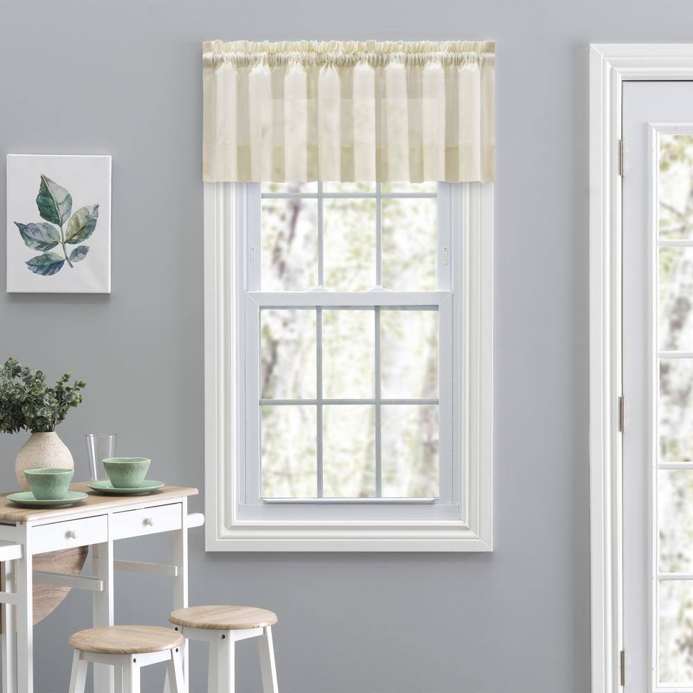 Angle. Ellis Curtain - Ellis Curtain Shadow Stripe 1.5" Rod Pocket Tailored Valance for Windows 82" x 12" Natural - Natural.