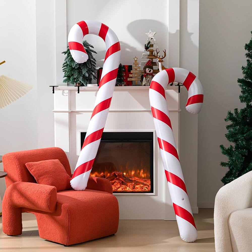 Back. PARKER SLATER - 2-Pc 5.5-Ft Inflatable Candy Canes – Red & White Christmas Yard Decor - Multicolor.