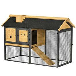 Pawhut - 47" Wooden Rabbit Hutch Outdoor with Run, Metal Frame, 2-Story, Removable Tray, Ramp, Space-Saving Design