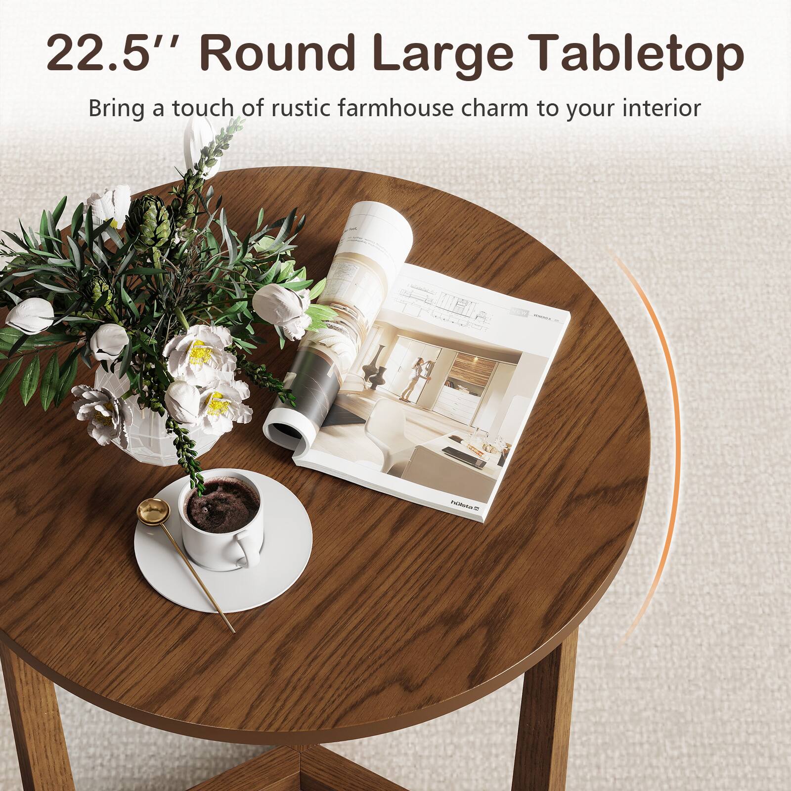 22.5" Round Large Tabletop  
Bring a touch of rustic farmhouse charm to your interior