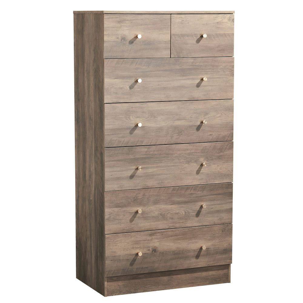 Alt View 2. Kadyn - 7-Drawer Tall Cabinet, 5+2 Storage Dresser with Matte Gold Handles - Gray - Gray.