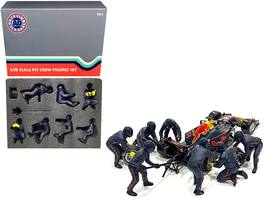 Formula One F1 Pit Crew 7 Figurine Set Team Blue Release II for 1/18 Scale Models by American Diorama - Multi