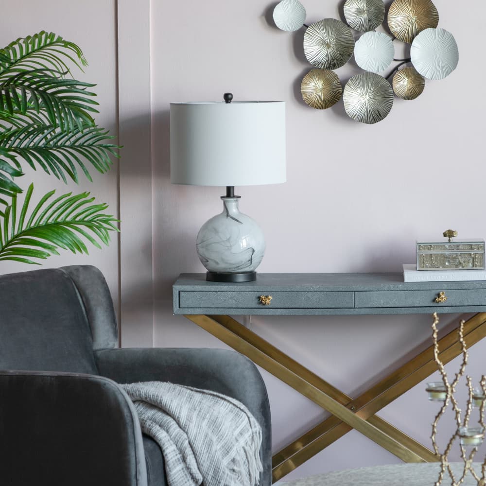 Alt View 2. Luckbyte - 14x14x23 Inch White Grey Glass Table Lamp.