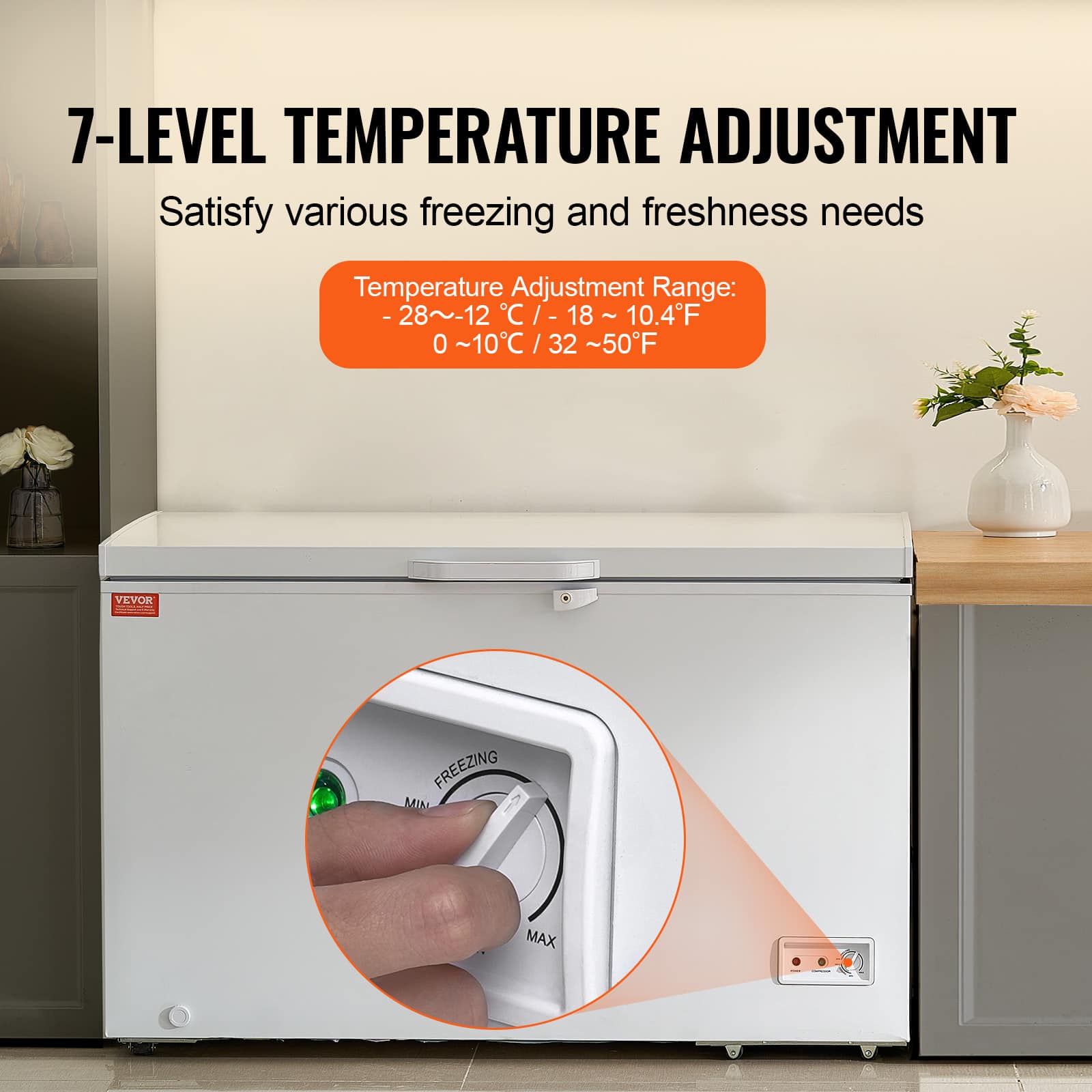 VEVOR Chest Freezer, 12.8 Cu.ft / 345 L Large Deep Freezer & 4