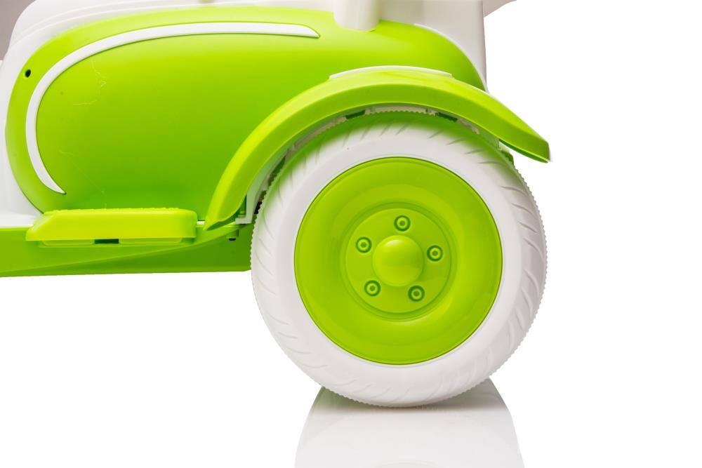 Alt View 3. BreeBe - 12V Kids Electric Motorcycle, 3-Wheel Ride On Scooter w/ USB, Bluetooth, Lights, Storage, Dual Motor, Ages 3+ - Green.