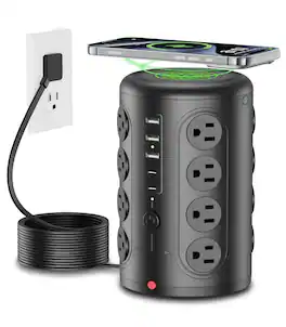 Dazzed Corner - Power Strip Tower, 16 Outlets, 5 USB (2 USB-C), Surge Protector, 6FT Cord - Black