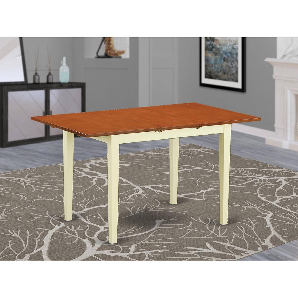 Left. East West Furniture - Norfolk rectangular table with 12" Butterfly Leaf -Buttermilk and Cherry Finish. - Buttermilk & Cherry.