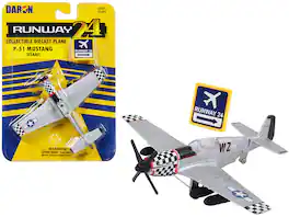 Runway24 - North American P-51 Mustang Silver US Army Air Force with Runway 24 Sign Airplane - Silver Metallic